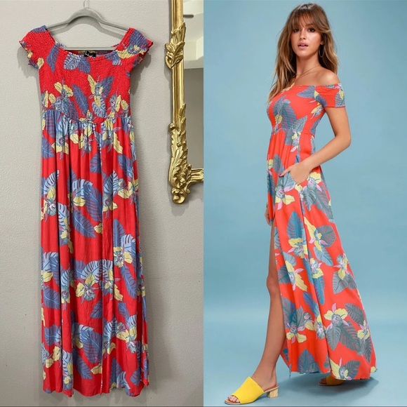 Lulus Dresses & Skirts - Lulu's Patsy Red Floral Leaf Dress, size XL